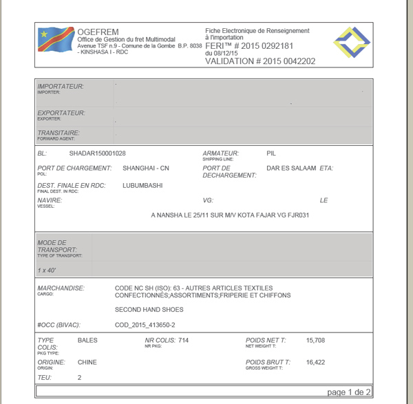剛果金FERI辦理流程_非洲海運_旭洲物流